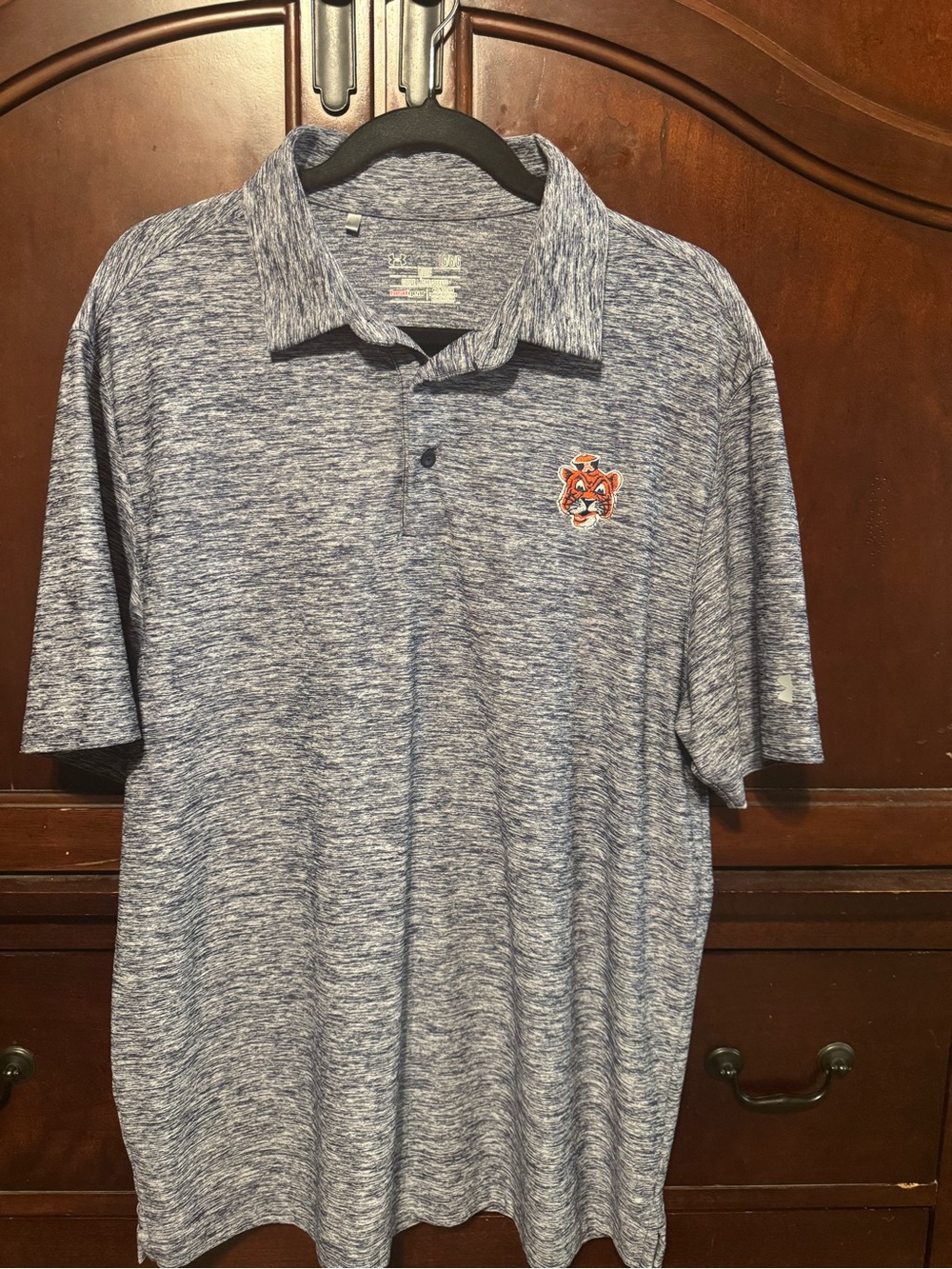 Under Armour Heathered Light Blue Performance Polo with Auburn Tiger Patch